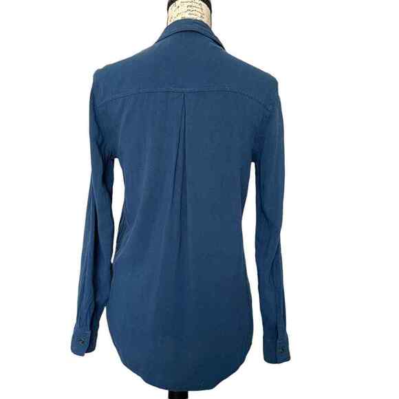 Rock & Republic Blue Roll Sleeve Button Front Shirt V-Neck Size XS - Picture 2 of 8